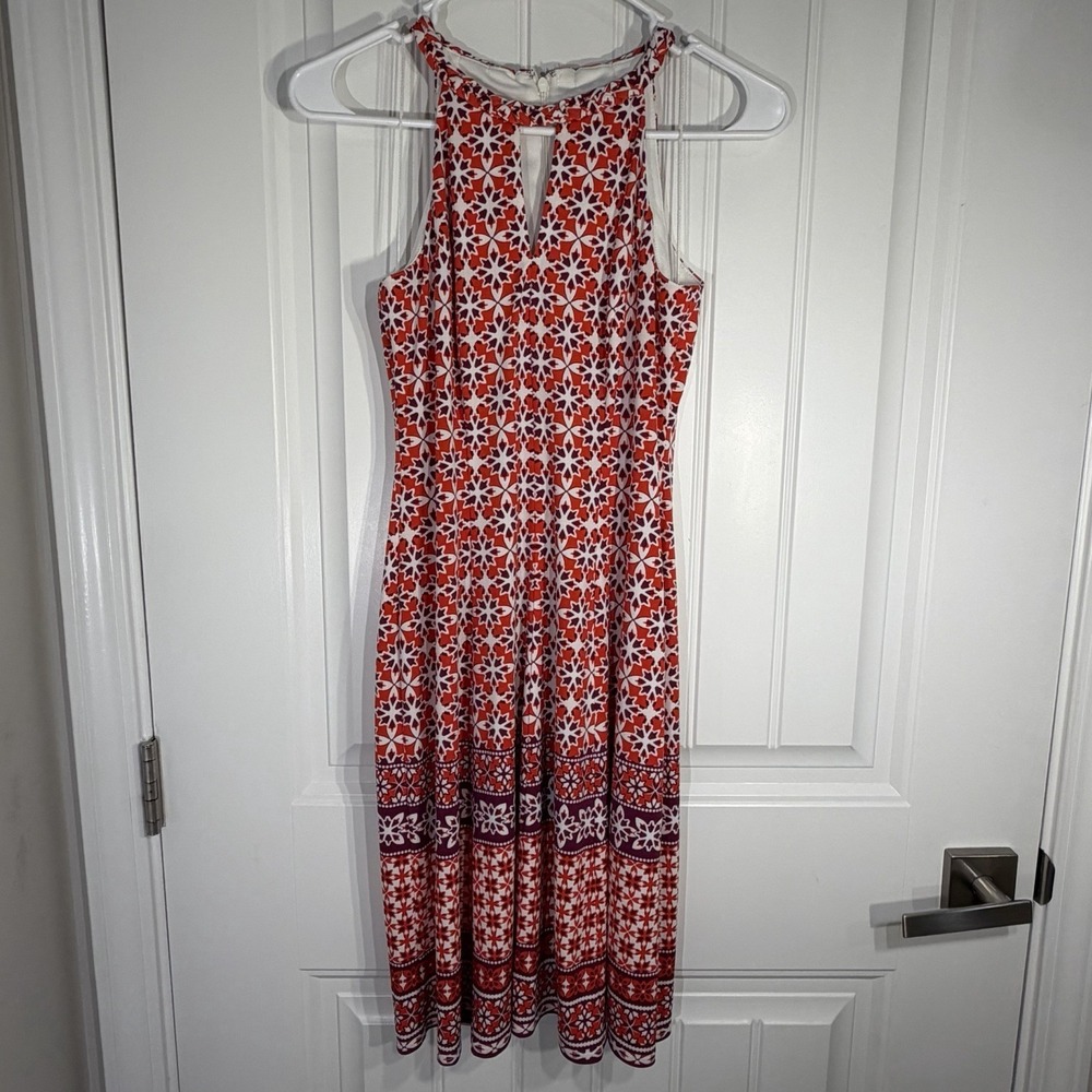Wisp Petites Red White Geometric Midi Dress Petite 0